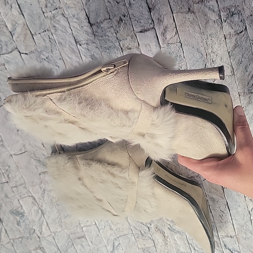 Pierre Dumas 3 Inch Heel Boots with Faux Fur Cream - Picture 6 of 12